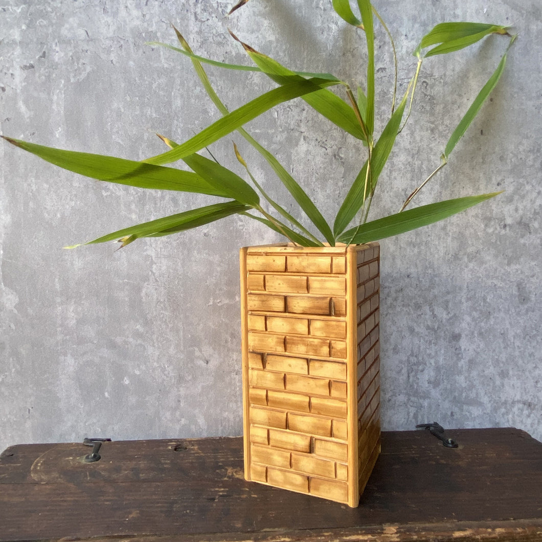 Vintage Bamboo Style Wooden Vase - Tiki Boho Style