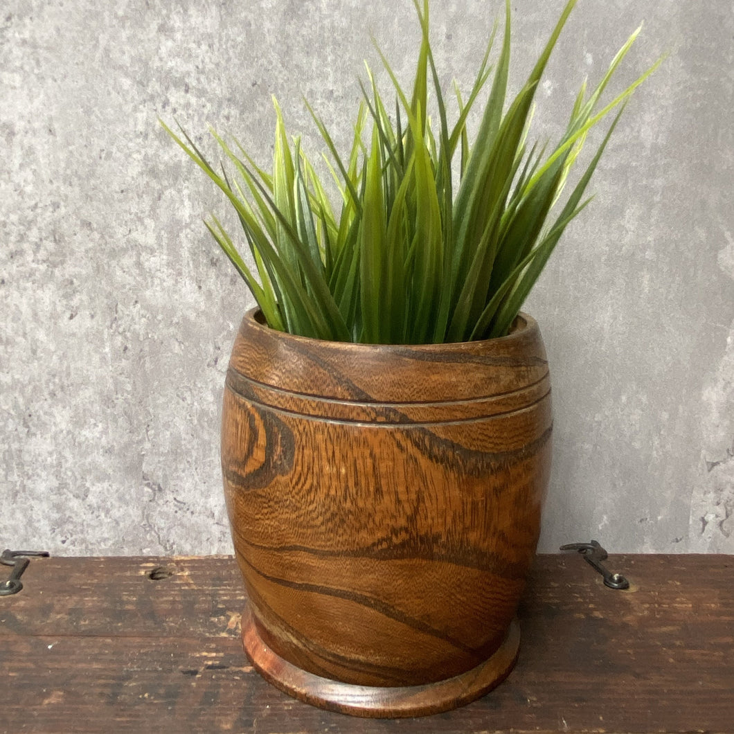 Vintage Wood Barrel Shaped Plant Pot Planter