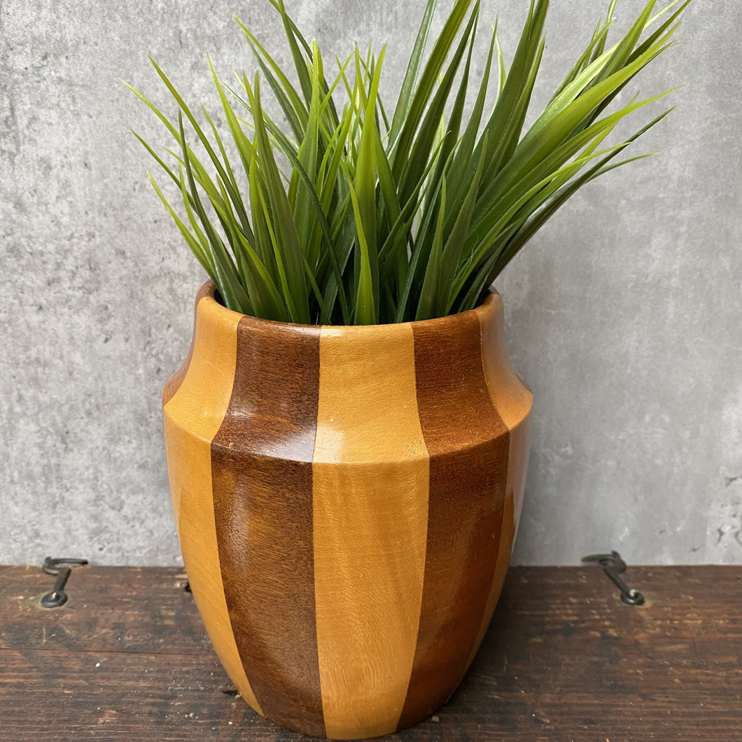 Vintage Mid-Century Modern Inlaid Marquetry Wood 1950s Plant Pot Planter