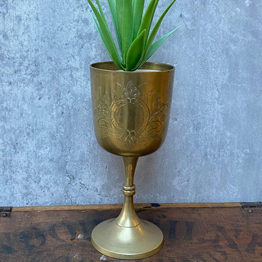 Vintage 1970s Brass Goblet Plant Pot Planter