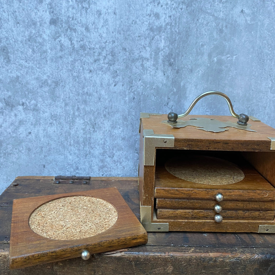 Vintage Wooden Drinks Coasters in Beautiful Storage Box