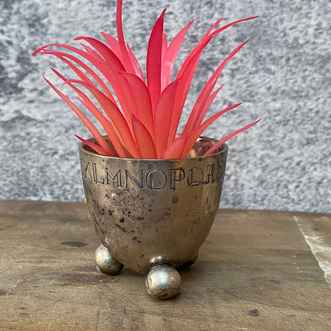 Vintage British 1920s Alphabet Etched Silver Plated Mini Planter Plant Pot