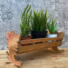 Load image into Gallery viewer, Vintage Handmade Wooden Rocking Crib Plant Pot Planter
