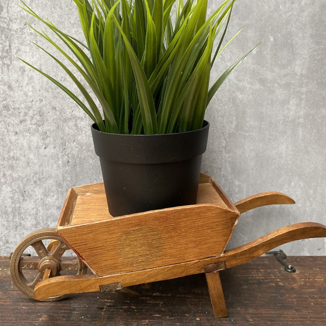 Vintage Wooden Wheelbarrow Plant Pot Planter Stand - 1980s