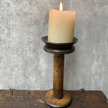 Load image into Gallery viewer, Vintage Ethnic Pillar Candle Stick - Wood &amp; Metal
