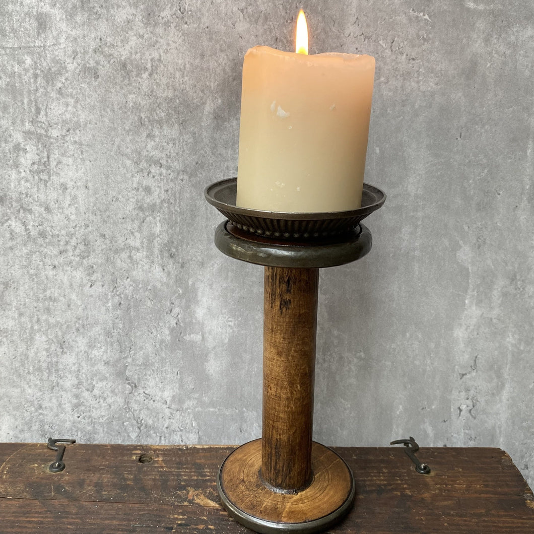 Vintage Ethnic Pillar Candle Stick - Wood & Metal