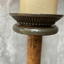 Load image into Gallery viewer, Vintage Ethnic Pillar Candle Stick - Wood &amp; Metal
