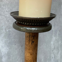 Load image into Gallery viewer, Vintage Ethnic Pillar Candle Stick - Wood &amp; Metal
