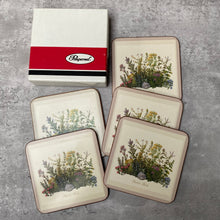 Load image into Gallery viewer, 5x Vintage Country Cottage Core Garden Herbs &amp; Flowers Coasters in Box by Pimpernel
