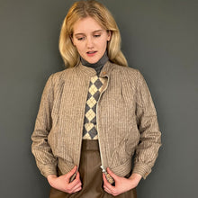 Load image into Gallery viewer, Vintage 80s Small Natural Wool Pinstripe Bomber Jacket
