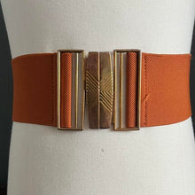 Load image into Gallery viewer, Vintage 80s Brass Buckle Burnt Orange Elasticated Belt
