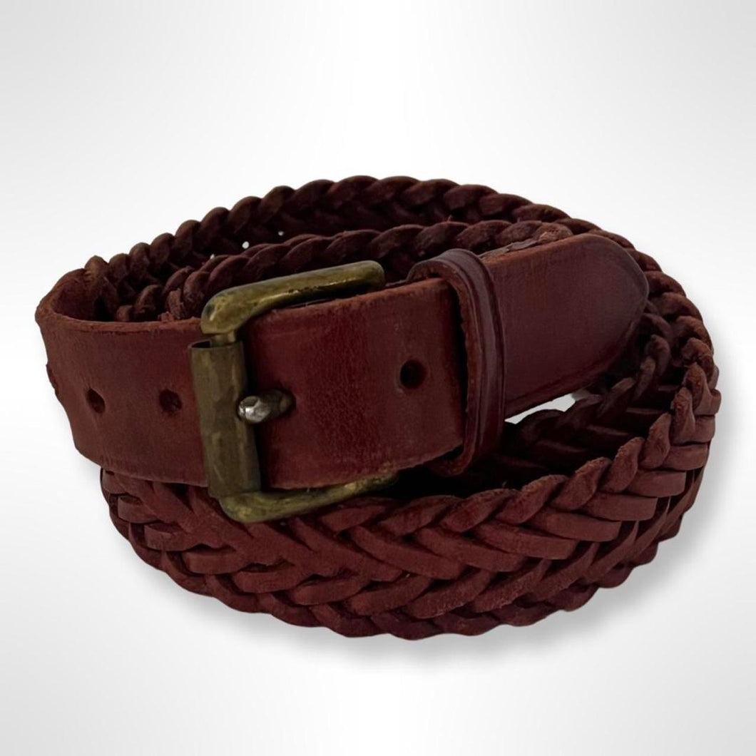 Vintage Burgundy Leather Plait Woven 1990s Belt