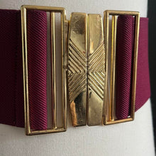 Load image into Gallery viewer, Vintage 80s Gold Buckle Burgundy Elasticated Belt
