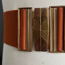 Load image into Gallery viewer, Vintage 80s Brass Buckle Burnt Orange Elasticated Belt
