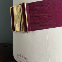 Load image into Gallery viewer, Vintage 80s Gold Buckle Burgundy Elasticated Belt
