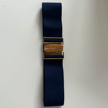 Load image into Gallery viewer, Vintage 80s Brass Buckle Blue Elasticated Belt
