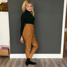 Load image into Gallery viewer, Women&#39;s Vintage Early 80s Orange Tan Tapered Leg Suede Trousers W28 L30
